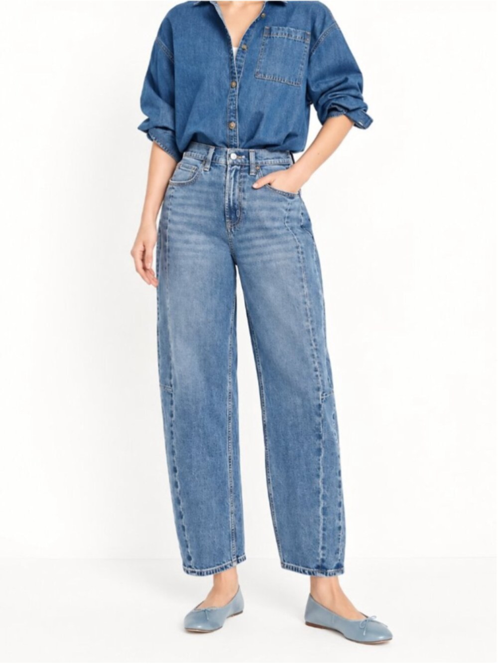 OLD NAVY High-Rise Baggy 25" Barrel Jeans Blue Sz 2 Ankle Loose Fit Balloon